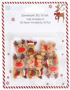 DPCRAFT Zawieszki świąteczne polimerowe 3D 10 sztuk Jolly Reindeers