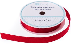 DPCRAFT Tasiemka wstążka ozdobna satynowa z brokatem 12 mm 3 m CZERWONA