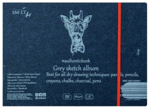 SMLTArt Szary blok szyty z gumką szkicownik 180 g 18 arkuszy Authentic Grey